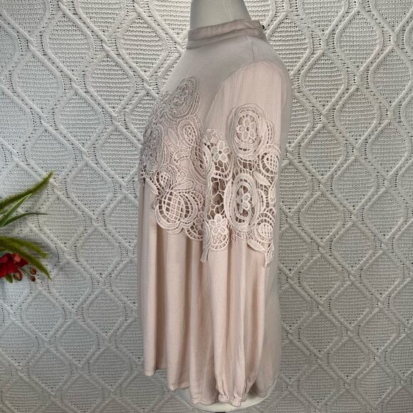 JODIFL | Cream Long Bishop Style Sleeve Lace Detail Flare Out Boho Top - Picture 4 of 11